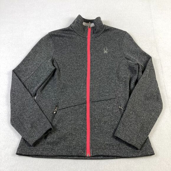 Spyder Sweaters - Spyder Core Sweater Jacket Women's Large Gray Full Zip Lined‎ Long Sleeve Logo
